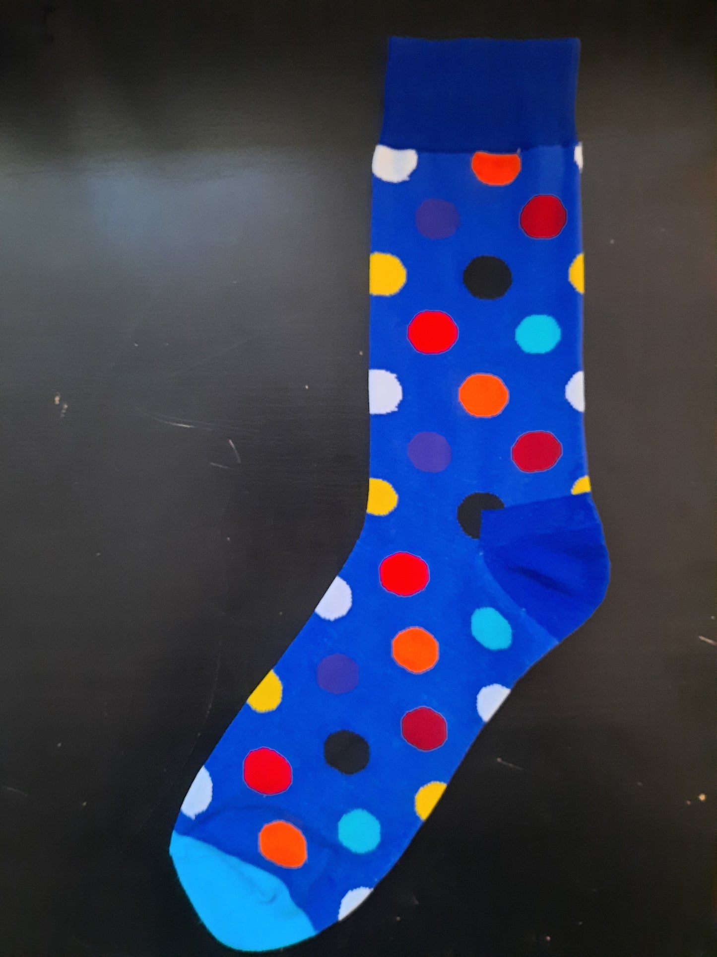 Blue socks with multi-colored polka dots - Blue top