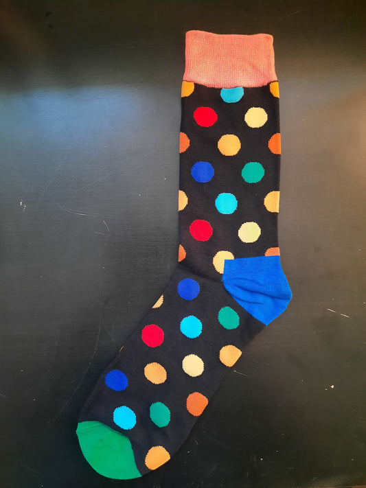 Black socks with multi-colored polka dots - peach top