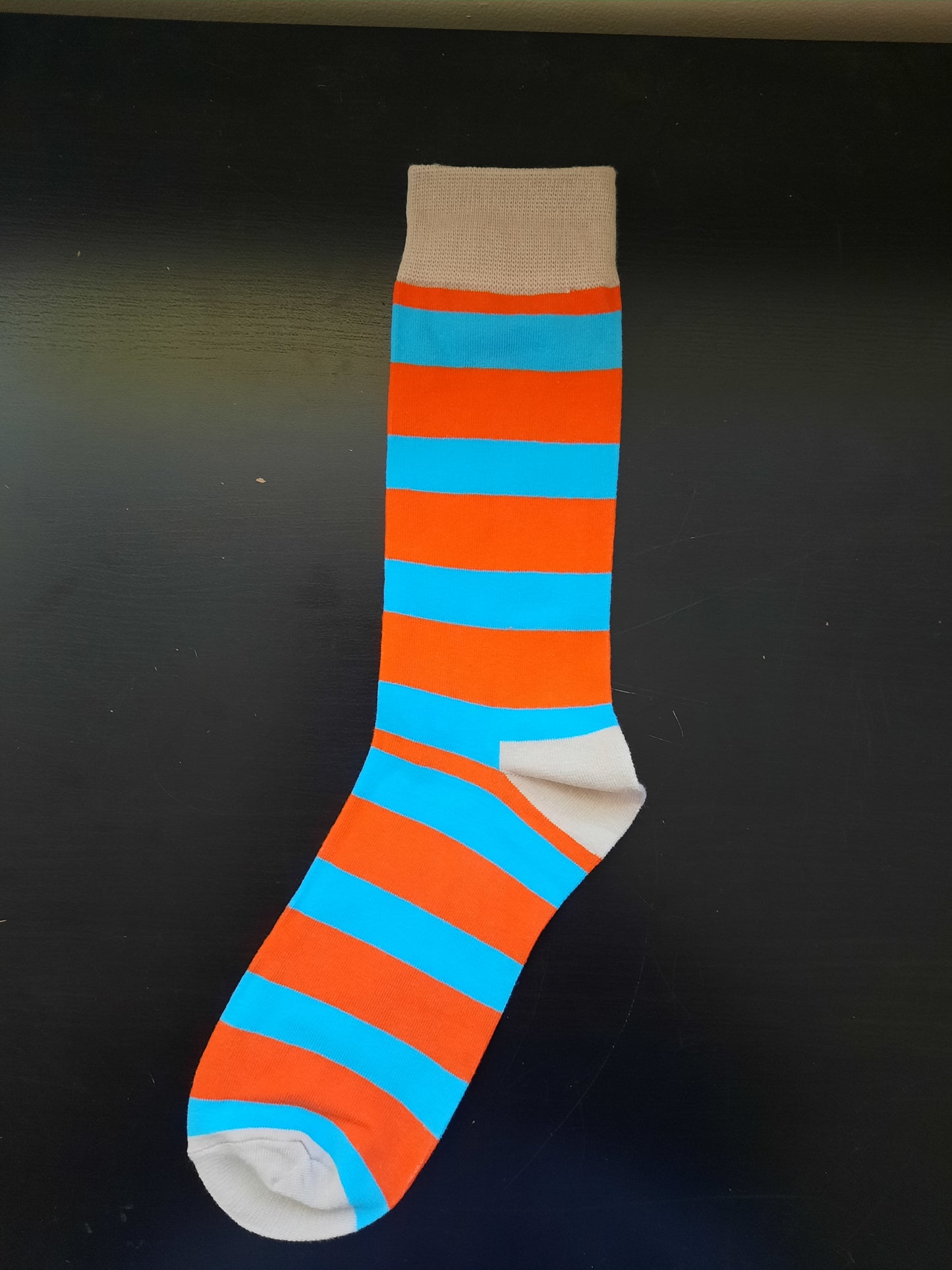 Orange and blue striped socks