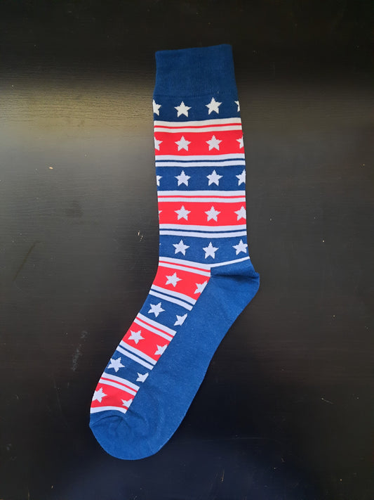 Blue and red striped socks with white stars