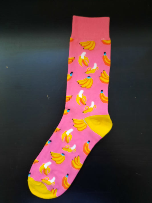 Pink socks with yellow bananas - Fruit