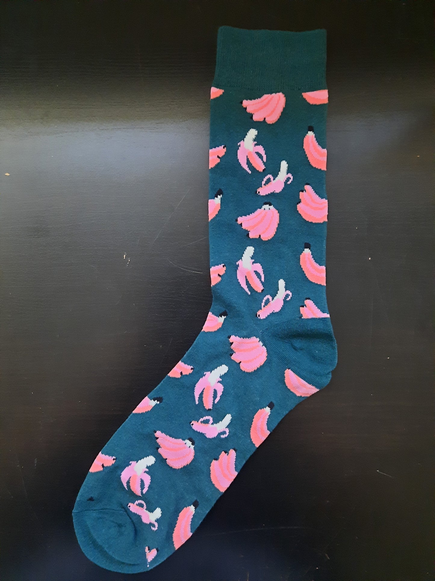 Green Socks with pink bananas - Fruit