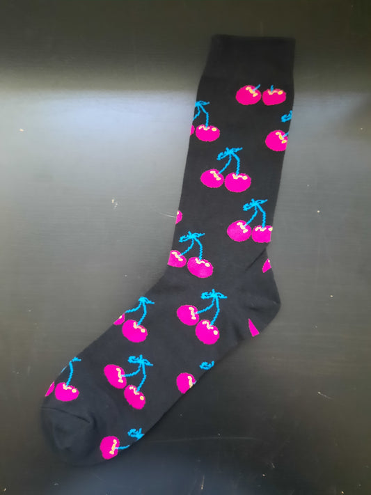 Black socks with red cherries - Fruit