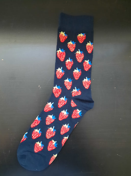 Navy blue socks with red strawberries - Fruit