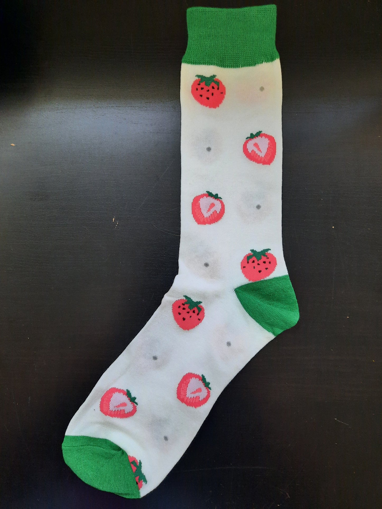 White socks with red strawberries - Green tops - Fruit