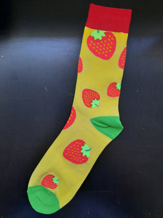 Yellow socks with red strawberries - Red Top - Fruit