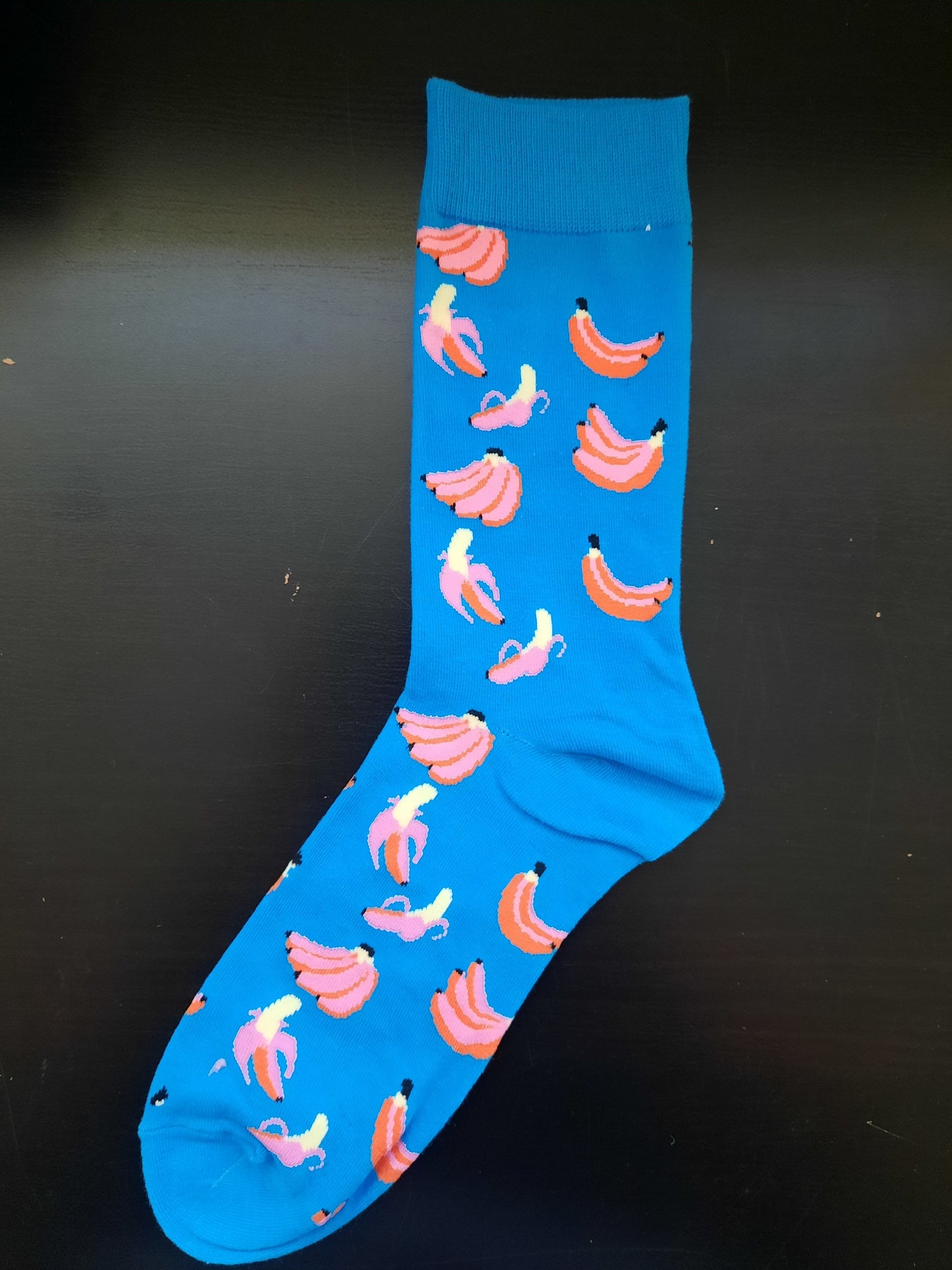 Blue socks with pink bananas - Fruit