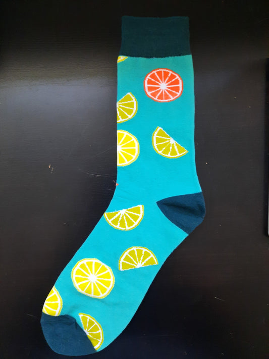 Teal socks with orange and lime wedges - Fruit