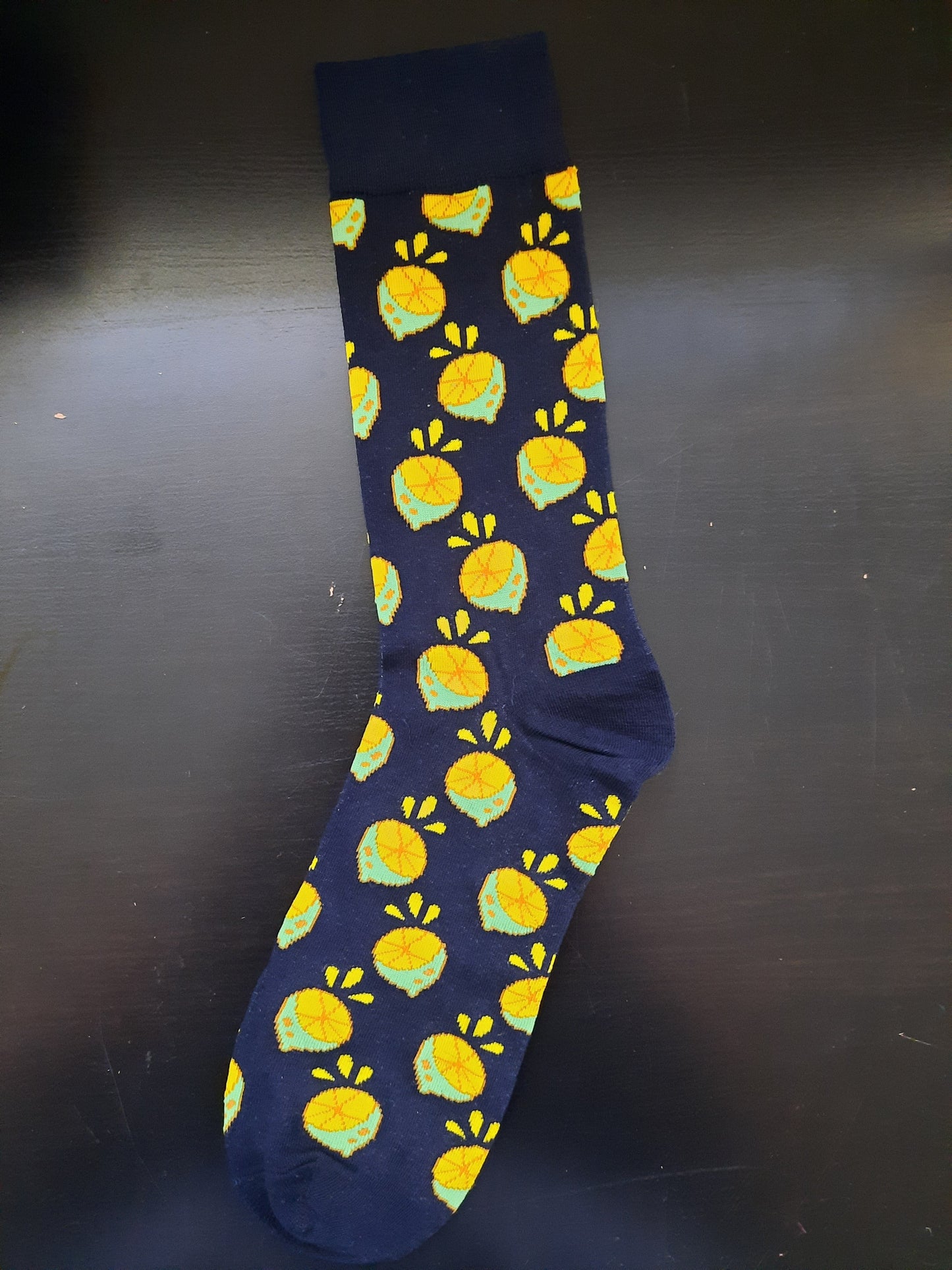 Black socks with yellow and green limes - Fruit