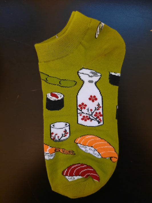 Ankle Sock - Green sock with sushi