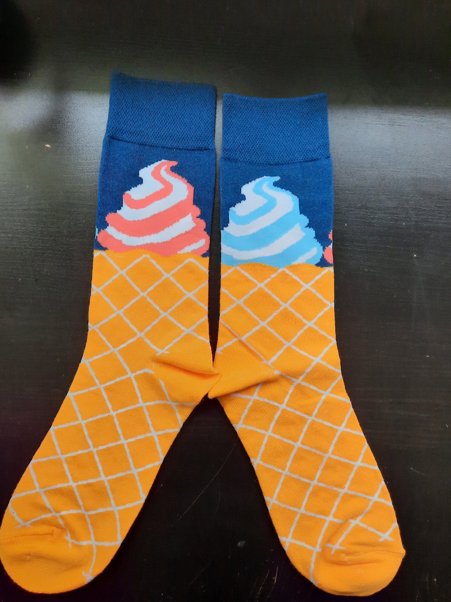 Pink and Blue Swirl Ice Cream Cones - Blue Top socks