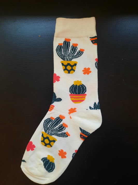 White socks with cactus designs