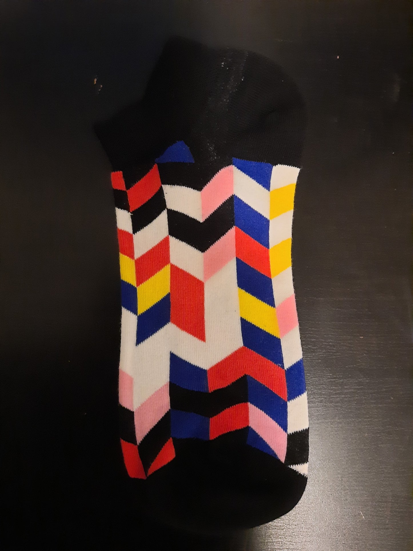 Pink, Blue, Yellow Chevron Shapes - Ankle Socks