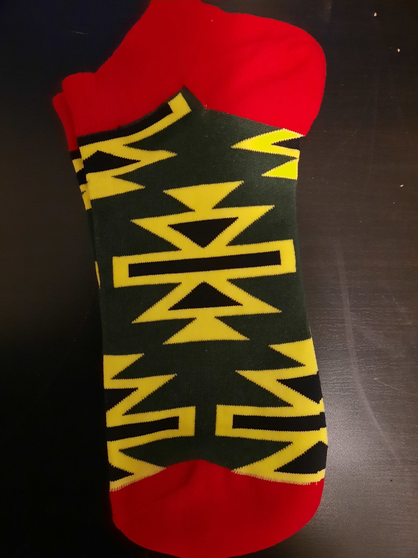 Olive green, red and yellow shapes - Ankle Socks