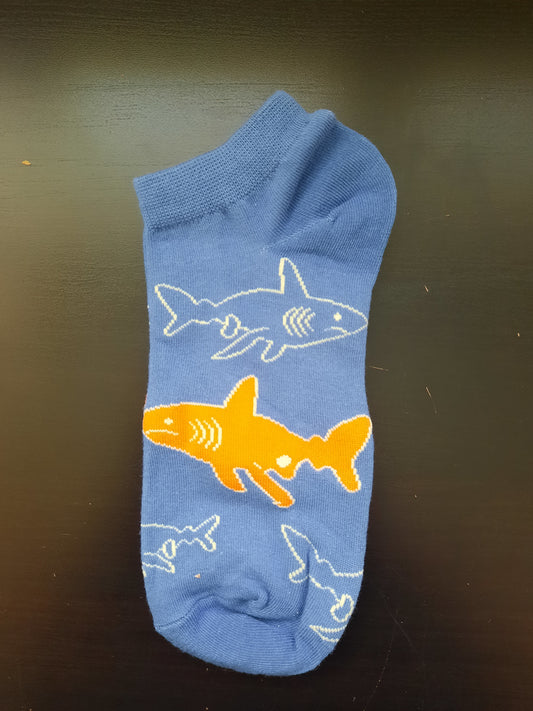 Blue and Orange Shark Ankle Socks