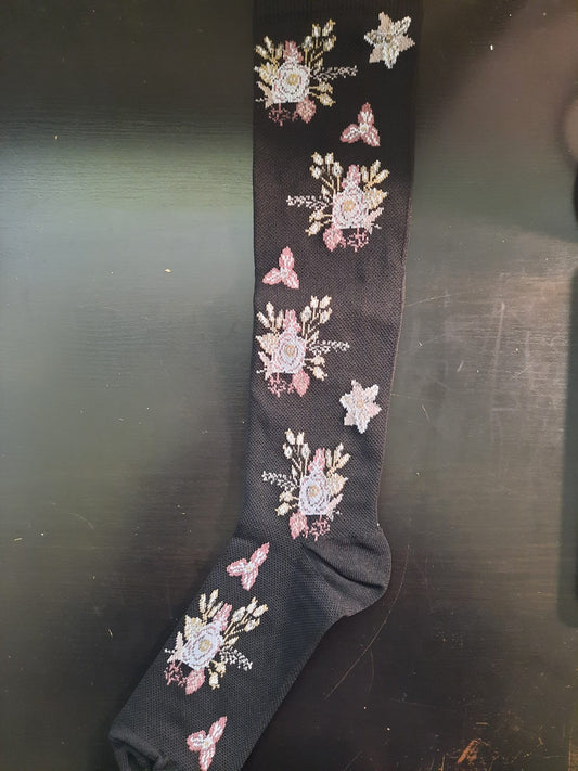 Black Compression Socks with flowers