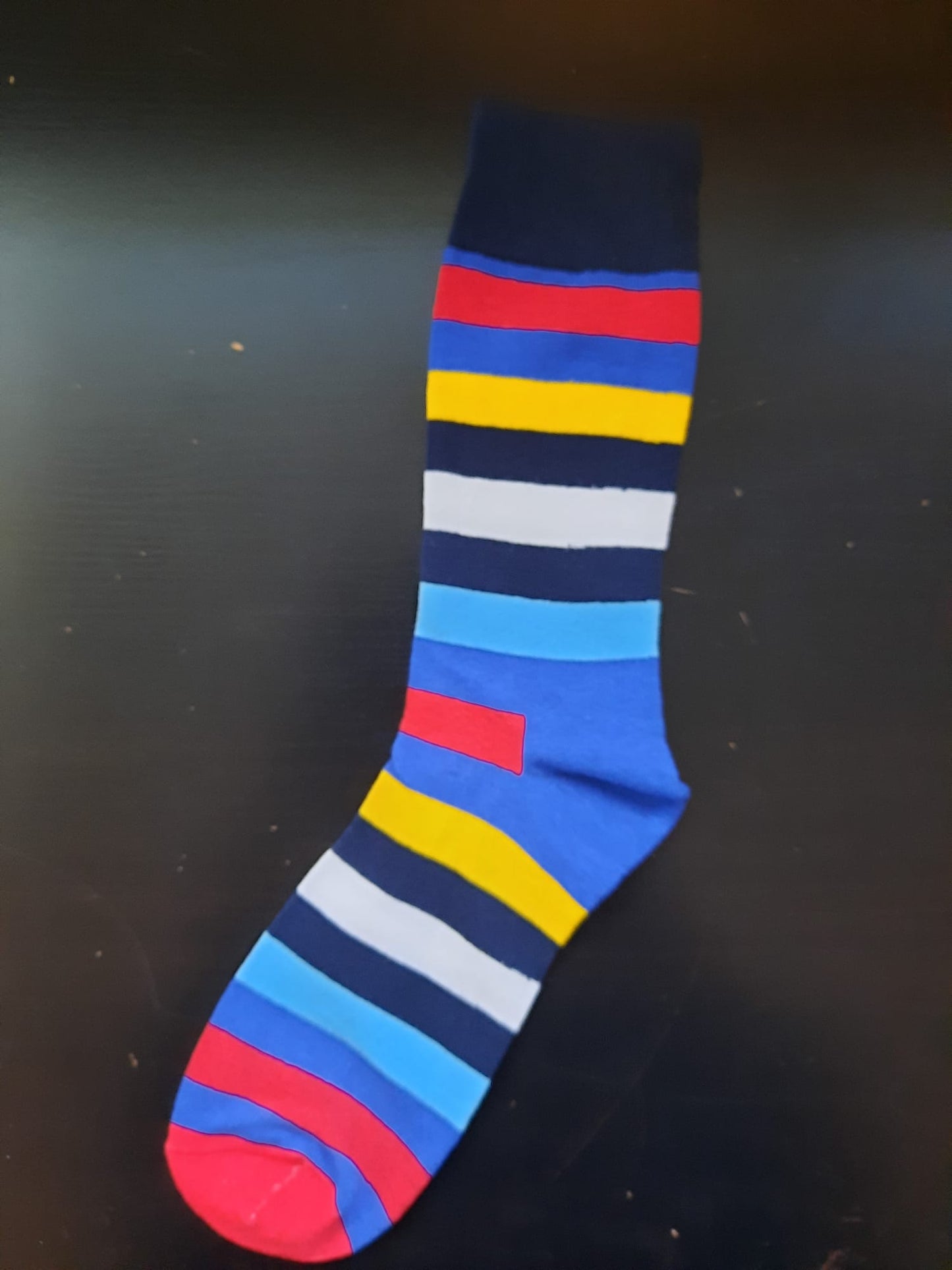 Blue, Red, Yellow, Black Stripes Socks