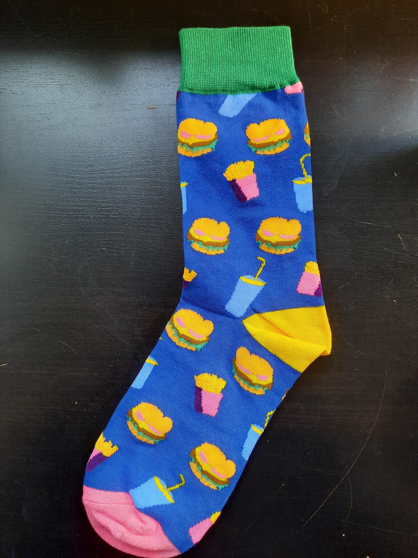 Burgers, fries and a drink socks