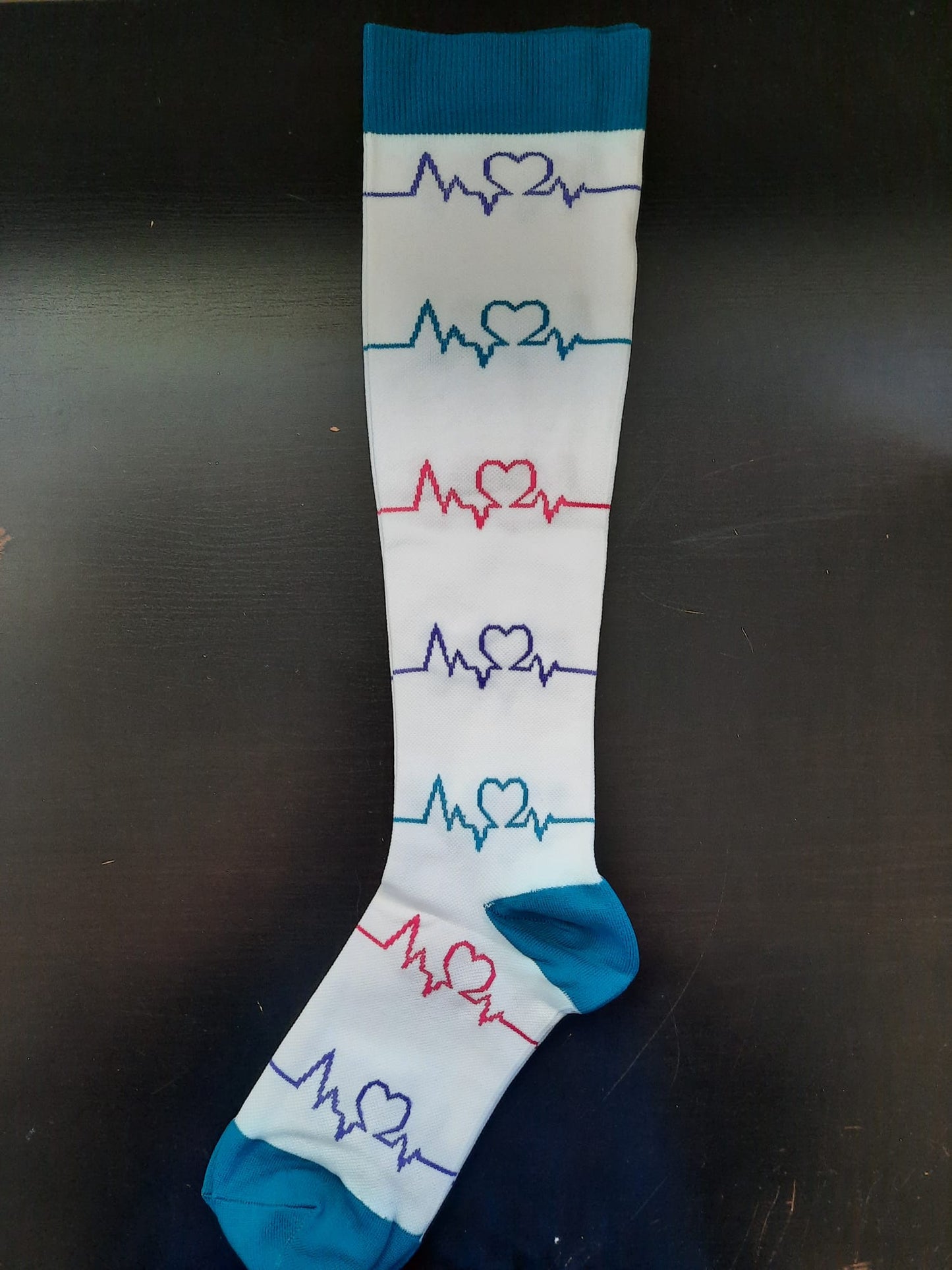 Compression Socks - White with Heart Beats