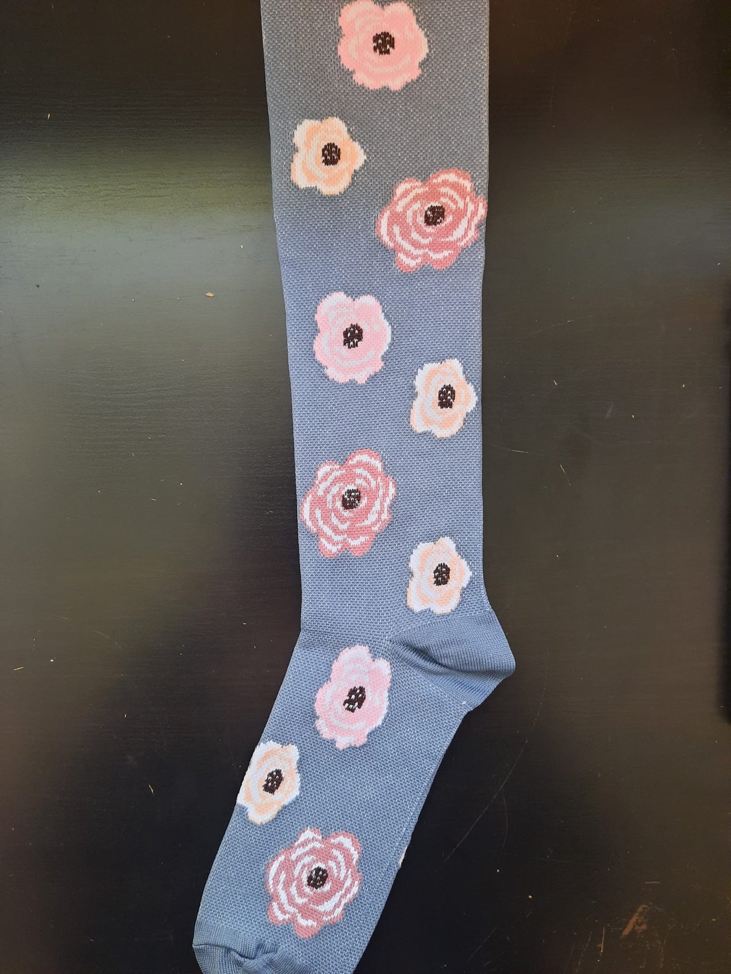 Grey Compression Socks with Flowers