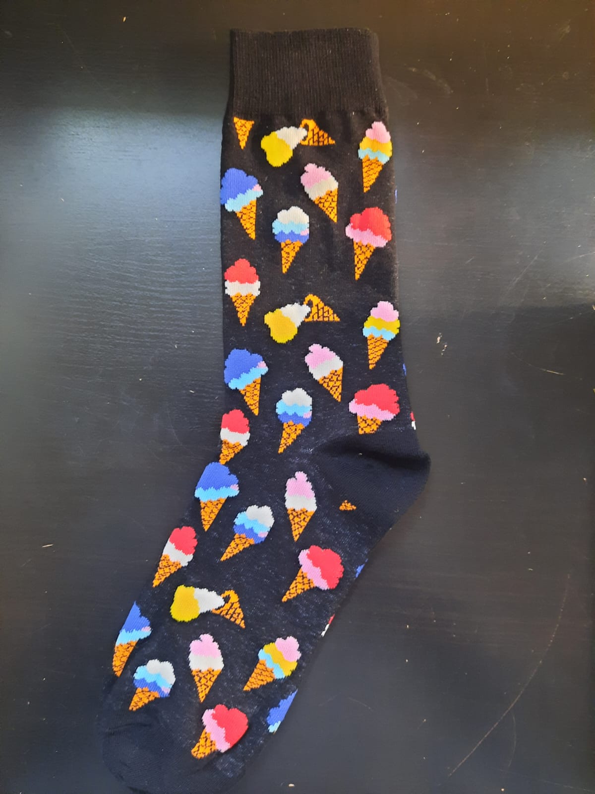 Ankle Socks and Crew Socks - Black socks with ice cream cones