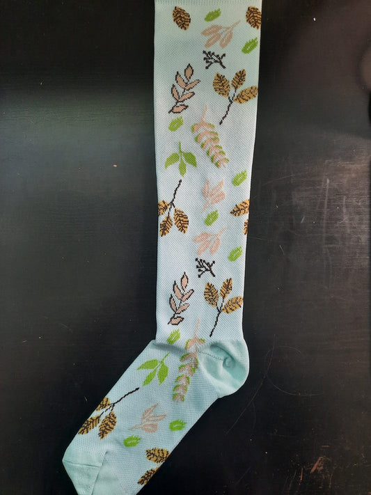 Mint Green Compression Socks with Leaves