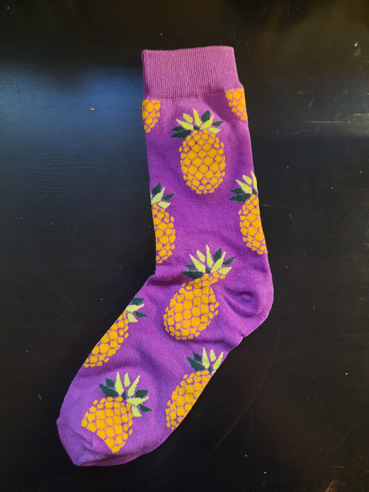 Purple socks with pineapples