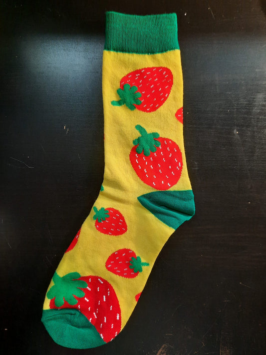 Yellow socks with red strawberries - Fruit